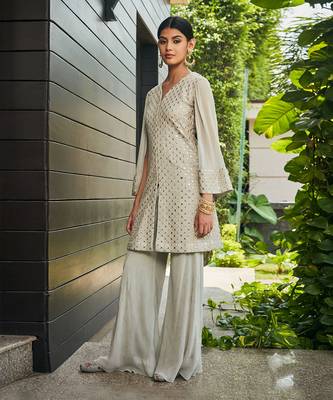Light grey cahaya mirror work tunic set 2