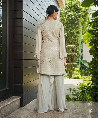 Light grey cahaya mirror work tunic set 3