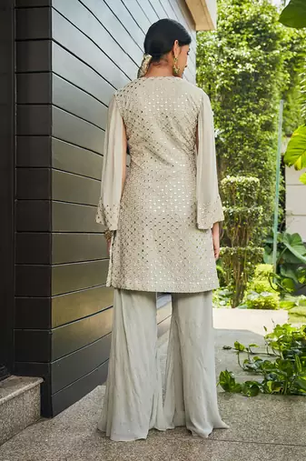 Light grey cahaya mirror work tunic set