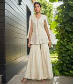 Off white miah mirror work & chikankari sharara set