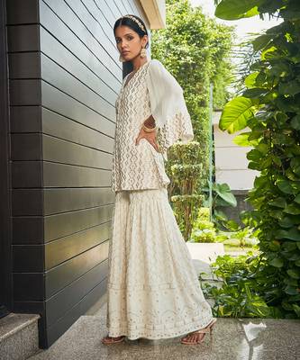 Off white miah mirror work & chikankari sharara set 2