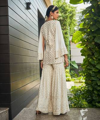 Off white miah mirror work & chikankari sharara set 3