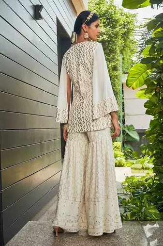 Off white miah mirror work & chikankari sharara set