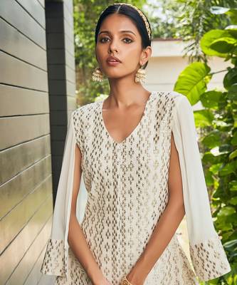Off white miah mirror work & chikankari sharara set 4