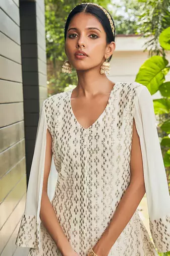 Off white miah mirror work & chikankari sharara set