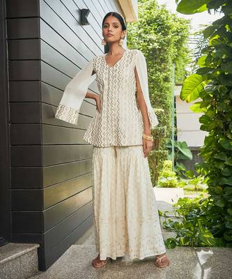 Off white miah mirror work & chikankari sharara set 5