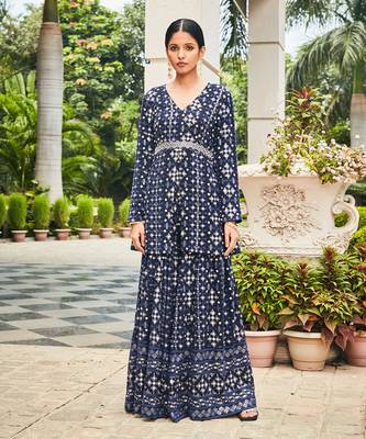 Navy blue nyra mirror work & chikankari sharara set 1
