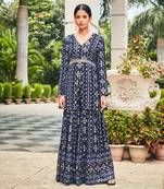 Navy blue nyra mirror work & chikankari sharara set
