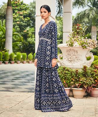 Navy blue nyra mirror work & chikankari sharara set 2