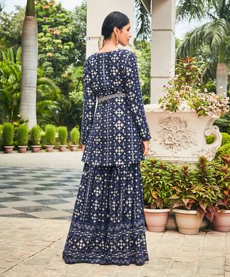 Navy blue nyra mirror work & chikankari sharara set 3