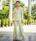 Pastel green rania mirror work & chikankari tunic set