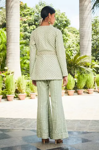Pastel green rania mirror work & chikankari tunic set