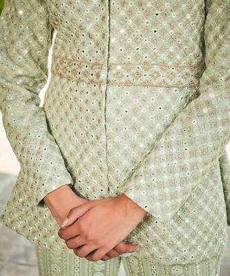 Pastel green rania mirror work & chikankari tunic set 5