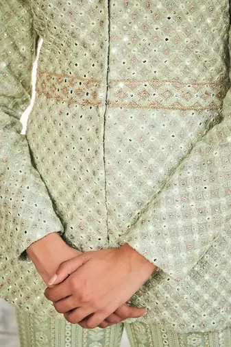 Pastel green rania mirror work & chikankari tunic set