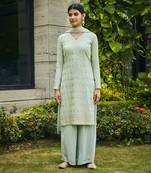 Pastel green rohana mirror work & chikankari embroidered kurta set