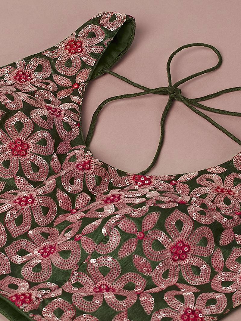 Red Organza Floral Printed Semi-Stitched Lehenga choli & Dupatta