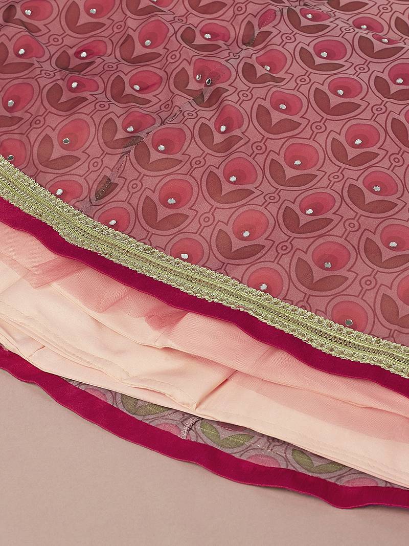 Red Organza Floral Printed Semi-Stitched Lehenga choli & Dupatta