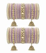 Lavender Kundan and Pearl Studded Jhumki Bangle and Kada Set