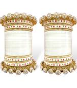 Bridal chura with pastel colours and pacheli rajwada kada