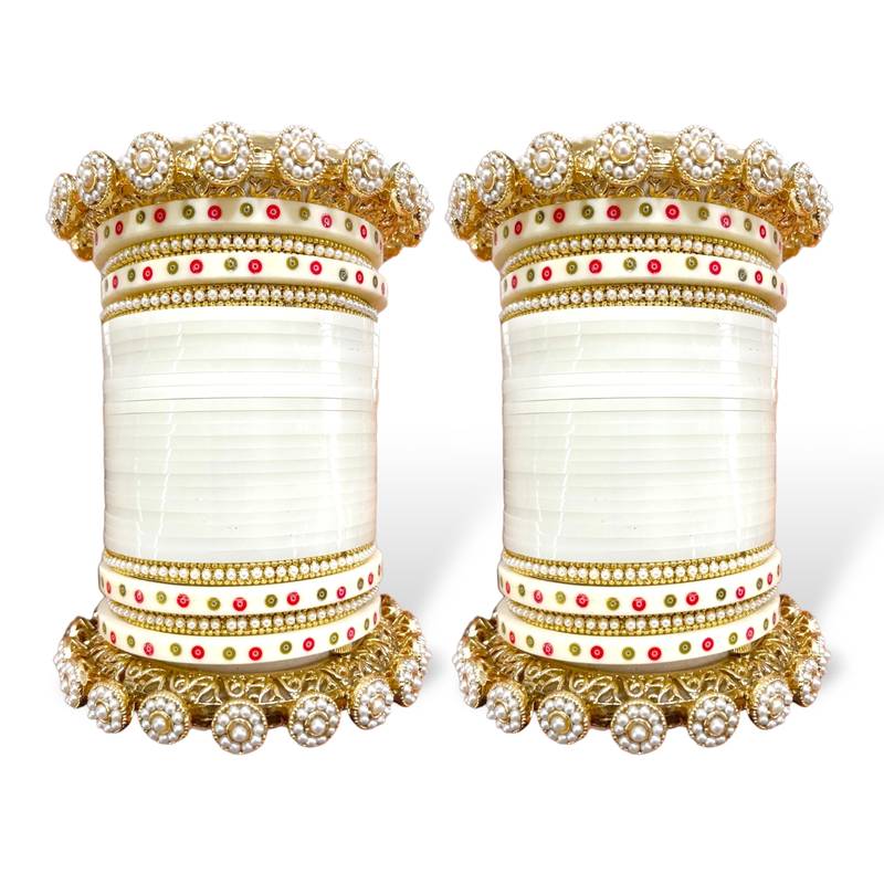 Bridal chura with pastel colours and pacheli rajwada kada