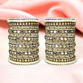 Bangle set with drop mirror kada and pearl by leshya 1