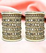 Bangle set with drop mirror kada and pearl by leshya