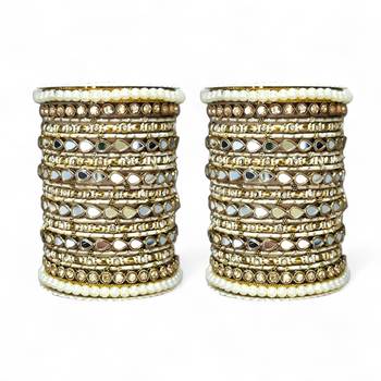 Bangle set with drop mirror kada and pearl by leshya 2