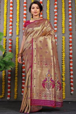 Purple zari woven paithani silk traditional saree with blouse 1