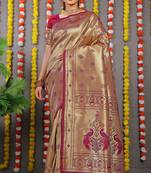 Purple zari woven paithani silk traditional saree with blouse