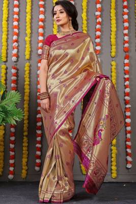 Purple zari woven paithani silk traditional saree with blouse 2