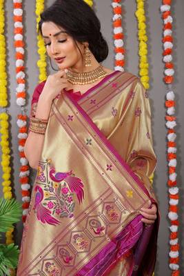 Purple zari woven paithani silk traditional saree with blouse 3