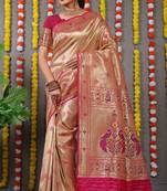 Pink zari woven paithani silk traditional saree with blouse