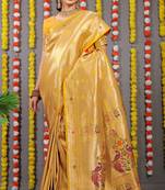 Yellow zari woven paithani silk traditional saree with blouse