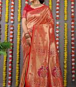Red zari woven paithani silk traditional saree with blouse