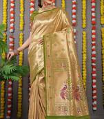 Green zari woven paithani silk traditional saree with blouse