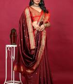 Maroon zari woven paithani silk traditional saree with blouse