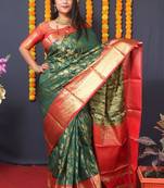 Green zari woven kanchipuram silk traditional saree with blouse