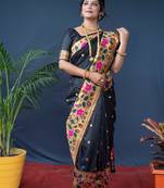 Black zari woven paithani silk traditional saree with blouse