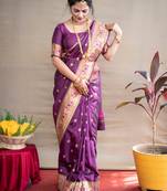 Wine zari woven paithani silk traditional saree with blouse