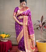 Purple zari woven paithani silk traditional saree with blouse