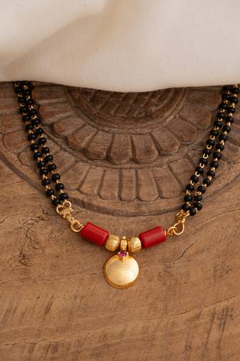  black beads double line mangalsutra 30" one gram gold