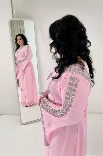 Pink Formal Embellished Kaftan Dress For Occasions