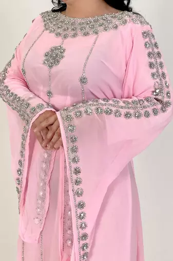 Pink Formal Embellished Kaftan Dress For Occasions