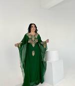 Black Zari Stone Work Georgette Islamic Style Beads Embedded Partywear Kaftan Long Gown Evening wear Dubai kaftan