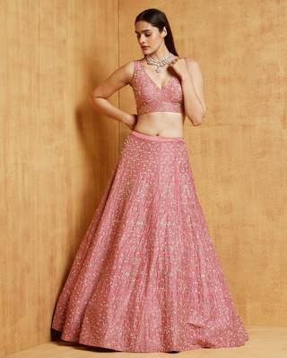 WOMEN'S BABY PINK MALAI SILK SATIN EMBROIDERED BEAUTIFUL PARTY WEAR LEHENGA CHOLI 2