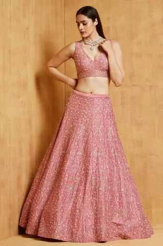WOMEN'S BABY PINK MALAI SILK SATIN EMBROIDERED BEAUTIFUL PARTY WEAR LEHENGA CHOLI