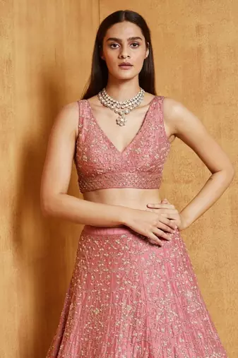 WOMEN'S BABY PINK MALAI SILK SATIN EMBROIDERED BEAUTIFUL PARTY WEAR LEHENGA CHOLI