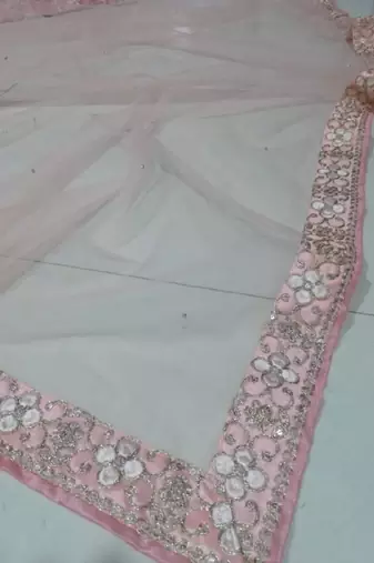 WOMEN'S BABY PINK MALAI SILK SATIN EMBROIDERED BEAUTIFUL PARTY WEAR LEHENGA CHOLI
