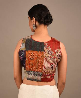 Multi Vintage Silk Kantha Patch Work Blouse 2