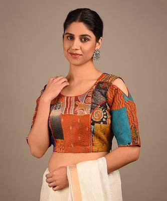 Multi Vintage Silk Kantha Patch Work Blouse 1